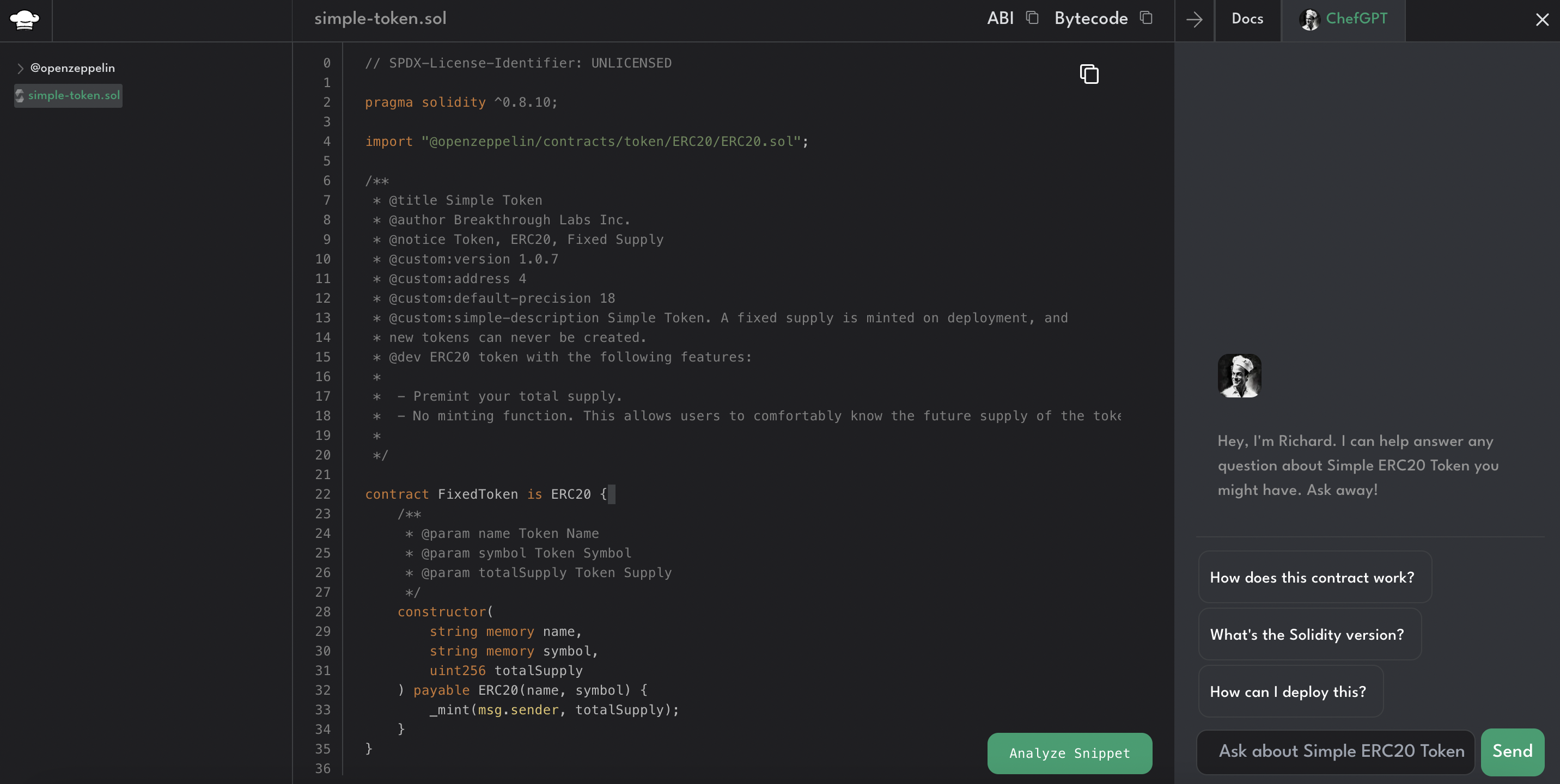 Cookbook Analyze Code Snippet